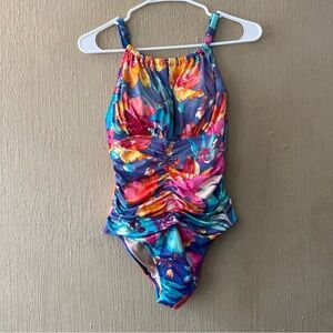 Ningun Pecado One Piece Swinsuit Size Small Ruched Colorful Boutique